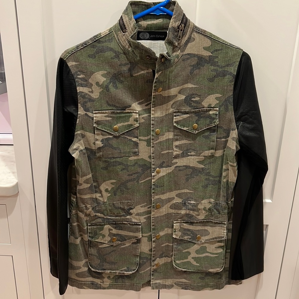 Camo & Black Leather Jacket size Small